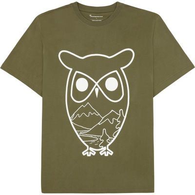 KnowledgeCotton Apparel Regenerative Organic Cotton Front PrintT-Shirt Burned Olive