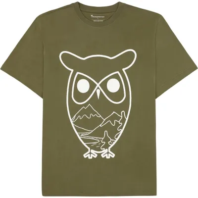 KnowledgeCotton Apparel Regenerative Organic Cotton Front PrintT-Shirt Burned Olive, kuva 1 / 1