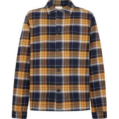 KnowledgeCotton Apparel Organic Cotton Flannel Overshirt GOTS Navy Check