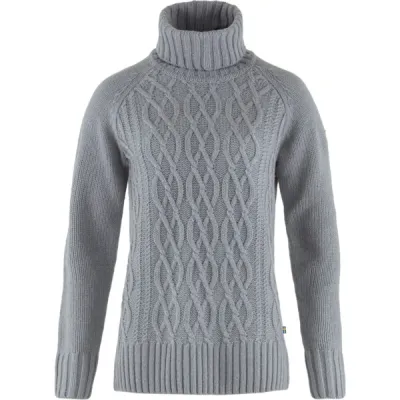 Fjällräven Övik Cable Knit Roller Neck W - Flint Grey - Naiset - S - Partioaitta, kuva 1 / 1