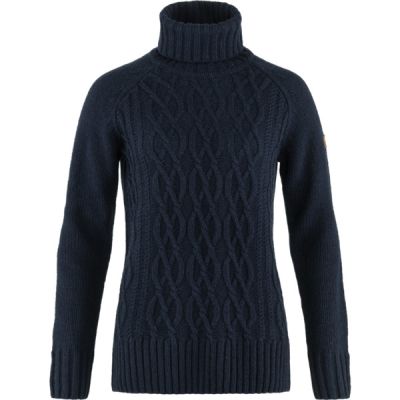 Fjällräven Övik Cable Knit Roller Neck W - Dark Navy - Naiset - L - Partioaitta