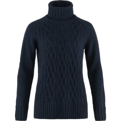 Fjällräven Övik Cable Knit Roller Neck W - Dark Navy - Naiset - XS - Partioaitta, kuva 1 / 1