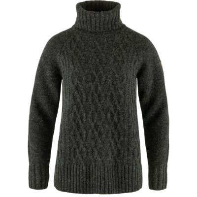 Fjällräven Övik Cable Knit Roller Neck W - Dark Grey - Naiset - L - Partioaitta