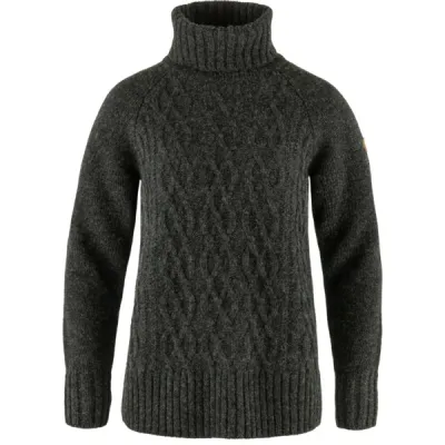 Fjällräven Övik Cable Knit Roller Neck W - Dark Grey - Naiset - L - Partioaitta, kuva 1 / 1
