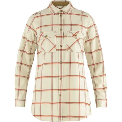 Fjällräven Övik Twill Shirt Ls W - Chalk White-cabin Red - Naiset - M - Partioaitta, kuva 1 / 1