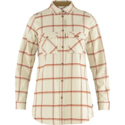 Fjällräven Övik Twill Shirt Ls W - Chalk White-cabin Red - Naiset - L - Partioaitta
