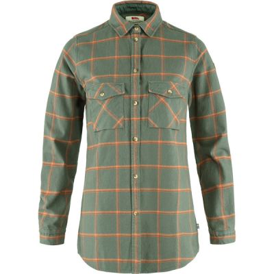 Fjällräven Övik Twill Shirt Ls W - Patina Green-desert Brown - Naiset - L - Partioaitta