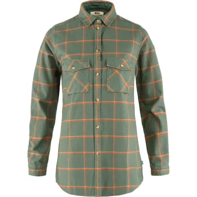 Fjällräven Övik Twill Shirt Ls W - Patina Green-desert Brown - Naiset - L - Partioaitta, kuva 1 / 1