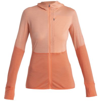 Icebreaker Women Merino 200 Realfleece Descender Ls Zip Hoodie - Glow/tang/colorblock - Naiset - S - Partioaitta
