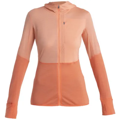 Icebreaker Women Merino 200 Realfleece Descender Ls Zip Hoodie - Glow/tang/colorblock - Naiset - S - Partioaitta, kuva 1 / 1