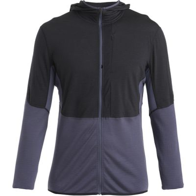 Icebreaker Men Merino 200 Realfleece Descender Ls Zip Hoodie - Black/graphite/colorblock - Miehet - M - Partioaitta