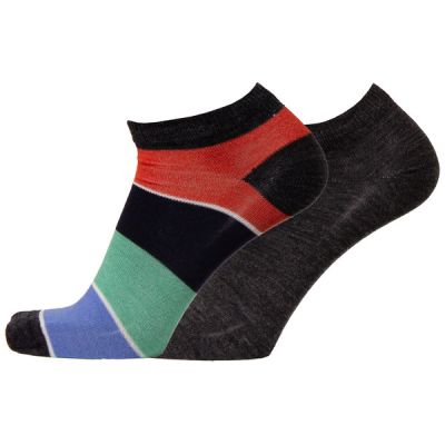 Sukkamestarit Merinovillasukat Sneaker 2-pack - Multiraita Leveä Ja Ohut Harma - Unisex - 39-42 - Partioaitta