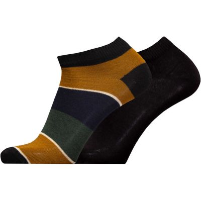 Sukkamestarit Merinovillasukat Sneaker 2-pack - Multiraita Leveä Ja Ohut Musta - Unisex - 39-42 - Partioaitta