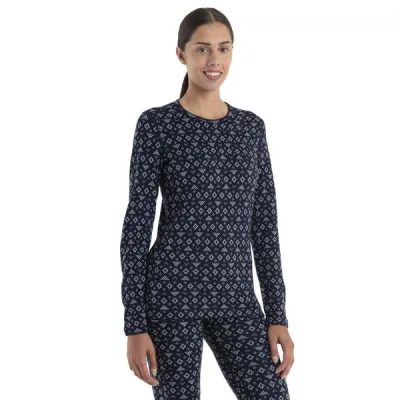 Icebreaker W Merino 260 Vertex Ls Crewe First Snow - Midnight Navy/snow/j - Naiset - M - Partioaitta, kuva 1 / 1