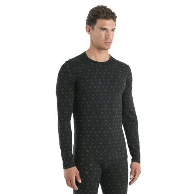 Icebreaker M Merino 200 Oasis Ls Crewe First Snow - Black/loden/aop - Miehet - L - Partioaitta