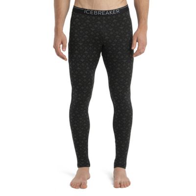 Icebreaker M Merino 200 Oasis Leggings First Snow - Black/loden/aop - Miehet - XXL - Partioaitta