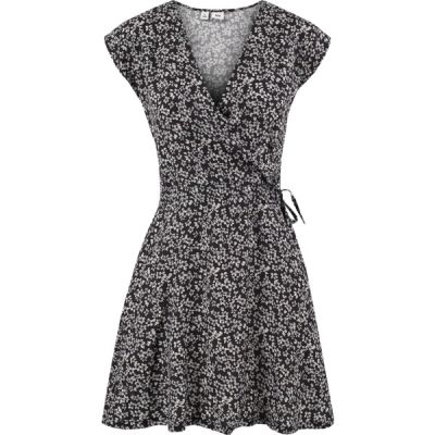 Tentree W Woven Wrap Dress - Meteorite Black Floral - Naiset - L - Partioaitta