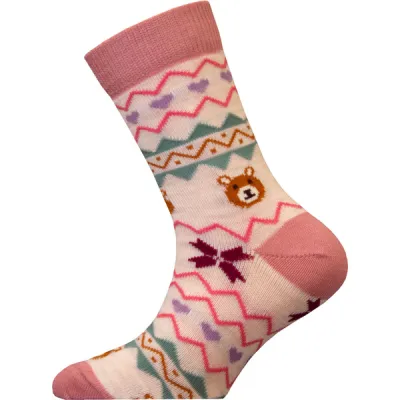 Sukkamestarit Merinovillasukat Kids - Fairisle Sydän Karhu Vaalpun - Unisex - 28-30 - Partioaitta, kuva 1 / 1