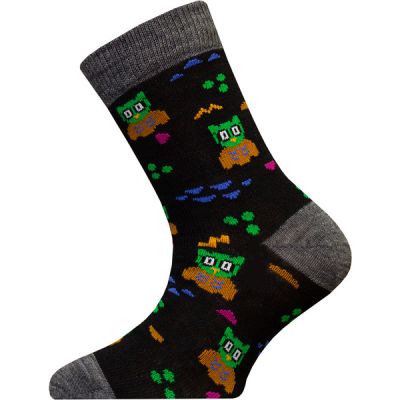 Sukkamestarit Merinovillasukat Kids - Pöllö Musta - Unisex - 34-36 - Partioaitta