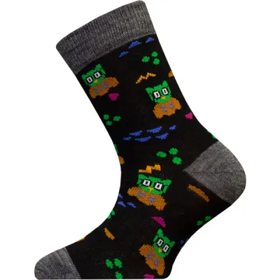 Sukkamestarit Merinovillasukat Kids - Pöllö Musta - Unisex - 34-36 - Partioaitta, kuva 1 / 1