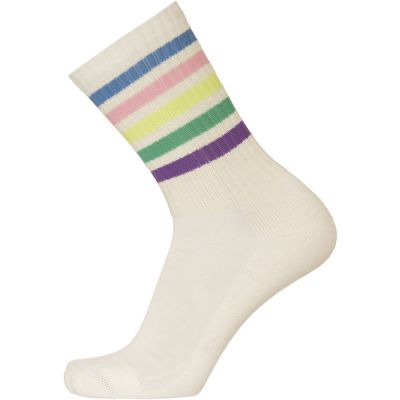 Sukkamestarit Merinovillasukat Sport - White 5 Multicol Stripes - Unisex - 35-38 - Partioaitta