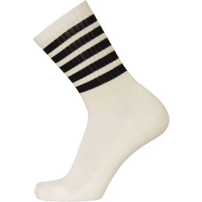 Sukkamestarit Merinovillasukat Sport - White 5 Black Stripes - Unisex - 43-46 - Partioaitta