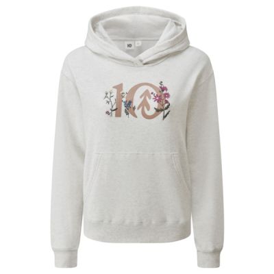Tentree W Floral Logo Hoodie - Elm White Heather - Naiset - S - Partioaitta