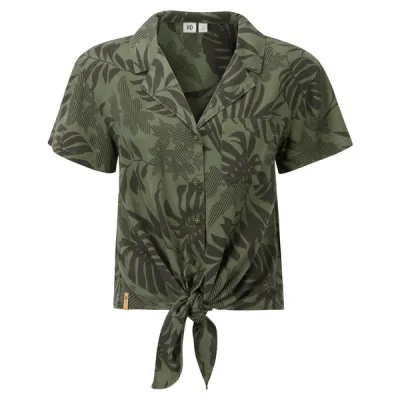 Tentree W Meander Tie Front Shirt - Agave Green/periscope Grey Vin - Naiset - M - Partioaitta