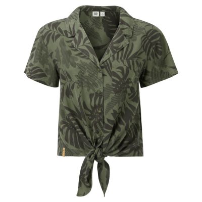 Tentree W Meander Tie Front Shirt - Agave Green/periscope Grey Vin - Naiset - L - Partioaitta