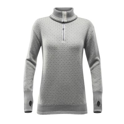 Devold Slogen Woman Zip Neck - Grey Melange/offwhite - Naiset - S - Partioaitta