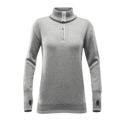 Devold Slogen Woman Zip Neck - Grey Melange/offwhite - Naiset - L - Partioaitta