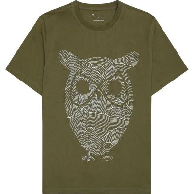 KnowledgeCotton Apparel Regular Single Jersey Mountain Owl Printed T-Shirt Burned Olive