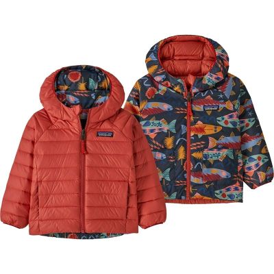 Patagonia Baby Reversible Down Sweater Hoody Salmon Energy: Ink Black