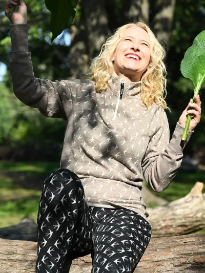 Svala Merino Design naisten Zip-neck paita Pääsky Beige-Valkoinen 44+