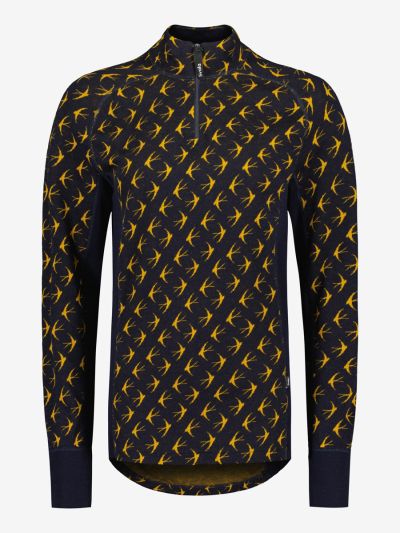 Svala Merino Design naisten Zip-neck paita Pääsky Sini-okra 50+