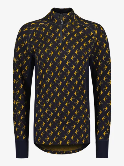 Svala Merino Design naisten Zip-neck paita Pääsky Sini-okra 50+