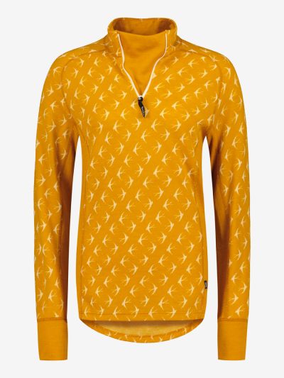 Svala Merino Design naisten Zip-neck paita Pääsky Okra-valkoinen 50+