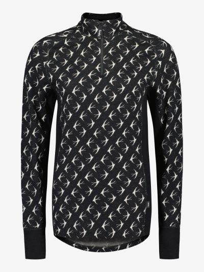 Svala Merino Design naisten Zip-neck paita Pääsky Musta-valkoinen 38