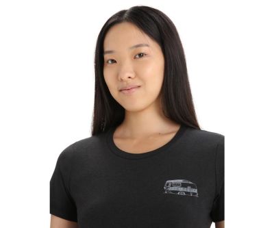 Icebreaker Central Classic Caravan Life SS Tee Women Black