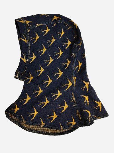 Svala Merino Design -Pääsky, lasten kypärähuppu Sini-okra