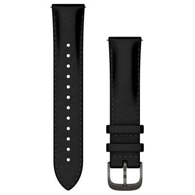 Garmin Armband med snabbfäste (20 mm). Svart läder med borstade skiffergrå de