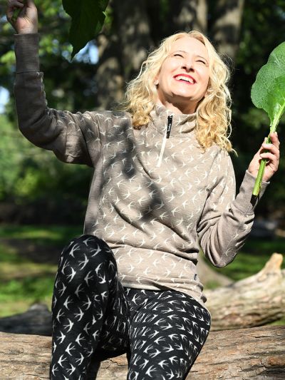 Svala Merino Design naisten Zip-neck paita Pääsky Beige/Valkoinen 40