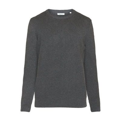 KnowledgeCotton Apparel Vagn Regular Bubble Knit Crew Neck Dark Grey Melange - L