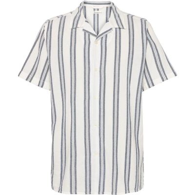 KnowledgeCotton Apparel Box Sl Striped Cotton Shirt Blue Stripe - S
