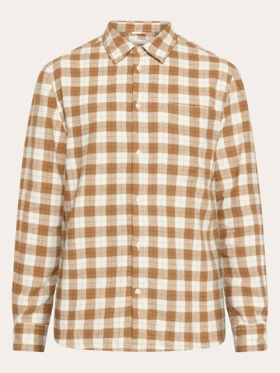 KnowledgeCotton Apparel Loose Fit CheckeredShirt Beige Check - M