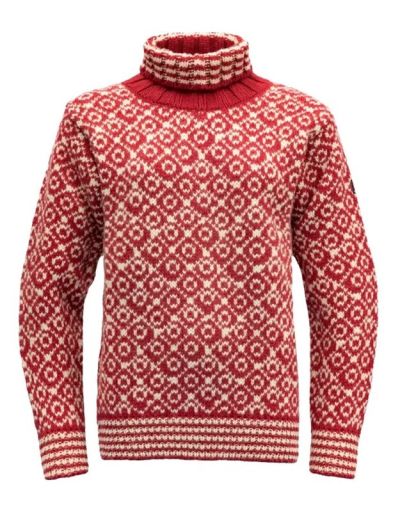 Devold Svalbard High Neck Sweater Hindberry/Offwhite - XL