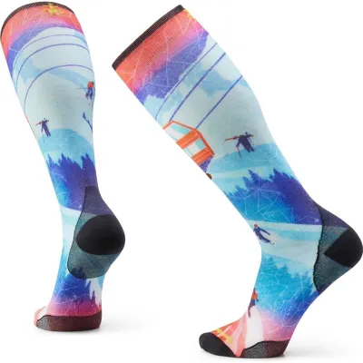 Smartwool Ski Zero Cushion Ski Day Print Otc Socks Laguna Blue - XL