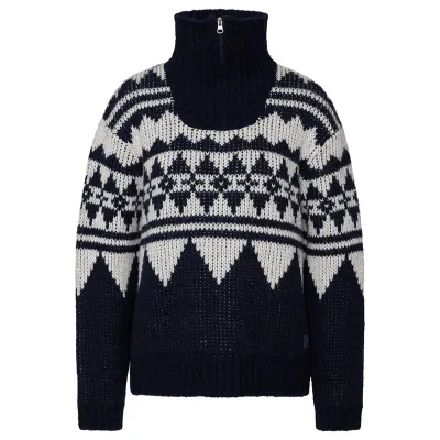 Varg Women's Bräcke Knitted T-Neck Dark Blue With Off White - M